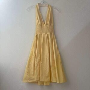 Lakubo Yellow Smocked Halter Sundress Midi M Hawaii Beachwear Spring Feminine